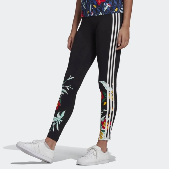 Adidas Her Studio London 3 Stripe Floral Leggings Size XS - Picture 2 of 8